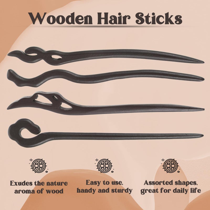 Tyqour 9PCS Wooden Hair Sticks for Women, Vintage Chinese Chopstick Japanese Hair Chopsticks for Bun Maker Hairpins for Long Hairs Sticks for Handmade Buns Hairs Forks Accessories Hanfu Pins for Girls - Image 3